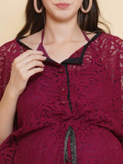 Mine4Nine Women's Wine color Lace Maternity & Nursing Kaftaan Set