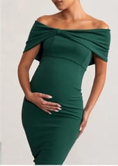Power Green Bardot Bow Maternity Midi Dress With Ruching