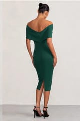 Power Green Bardot Bow Maternity Midi Dress With Ruching