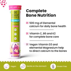Chicnutrix Calciolife - Daily Calcium with Vitamin D3| Vegan tablets with Vit. K, Mg & Vit. C | Stronger Bones | Pack of 20 Orange Flavoured Effervescent Tablets