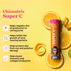 Super C - Natural Vitamin C for Skin Protection - 100mg Amla Extract & Zinc - Fizzy Orange Flavour (20 Tablets)