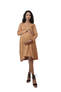 Tummy organic cotton - flared maternity dress Yellow