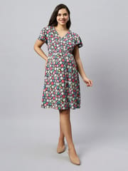 TUMMY-Multicolour organic cotton maternity dress with drawstring