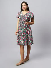 TUMMY-Multicolour organic cotton maternity dress with drawstring