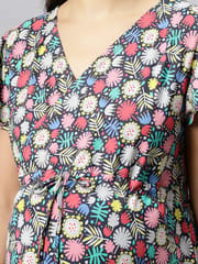 TUMMY-Multicolour organic cotton maternity dress with drawstring