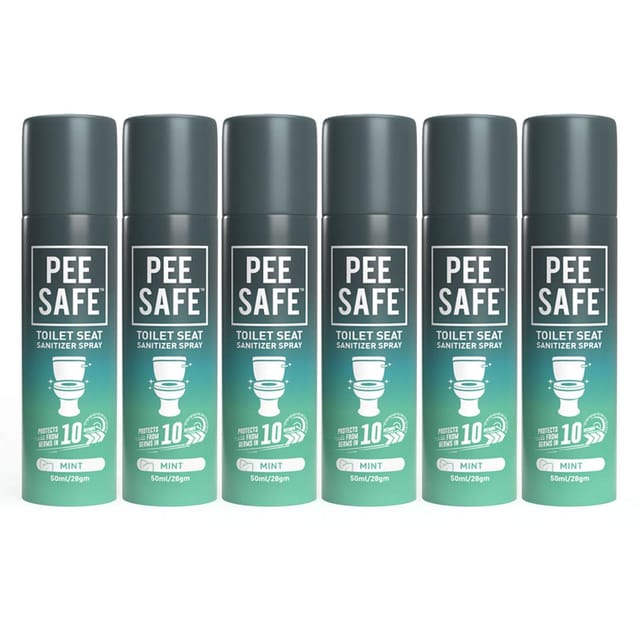 Pee Safe Toilet Seat Sanitizer Spray (50ml - Pack Of 6) - Mint| Reduces The Risk Of UTI & Other Infections | Protects From 99.9% Germs & Travel Friendly | Anti Odour, Deodorizer