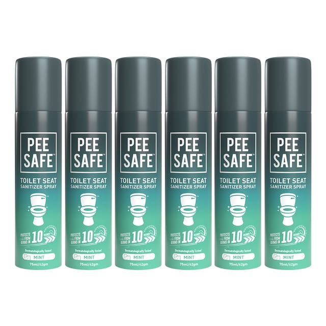 Pee Safe Toilet Seat Sanitizer Spray (75ml - Pack Of 6) - Mint| Reduces The Risk Of UTI & Other Infections | Protects From 99.9% Germs & Travel Friendly | Anti Odour, Deodorizer