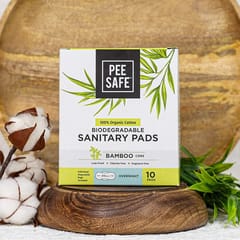 Pee Safe Organic Cotton Biodegradable Sanitary Pads, Overnight | Anti-Bacterial | Superb Absorbency | Long Lasting Protection | Skin Friendly | Comfortable & Easy To Use | Pack of 10