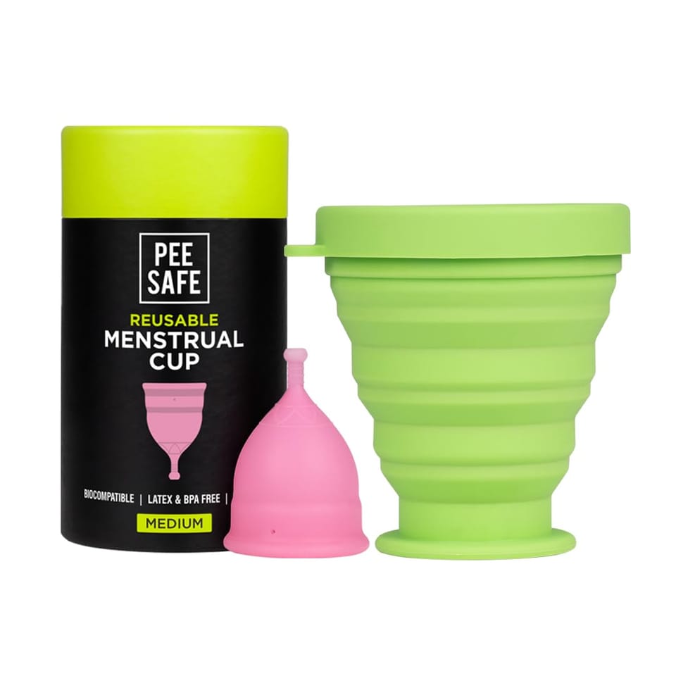 PEESAFE Menstrual Cups For Women | Medium Size With Pouch And Menstrual Cup Sterilizing Container Combo | Medical Grade Silicone | Microwaveable, Compact and Travel Friendly | Sterilizer Container | Menstrual Cup Cleaner