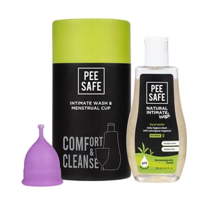 PEESAFE Menstrual Hygiene Combo Reusable Menstrual Cup (Small) with Natural Intimate Wash for Women (105ml) | Period Care | All Day Long Freshness