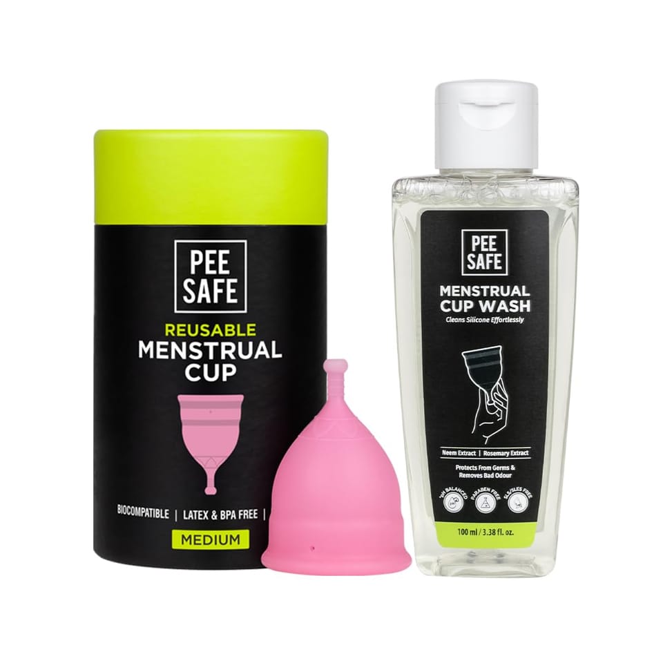 PEESAFE Menstrual Cups For Women | Medium Size With Pouch And Menstrual Cup Wash 100ml Combo