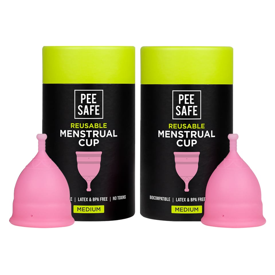 PEESAFE Reusable Menstrual Cup for Women | Medium Size with Pouch | Ultra Soft, Odour & Rash Free|100% Medical Grade Silicone|No Leakage|Protection for Up to 8-10 Hours | US FDA Registered,Pack of 2