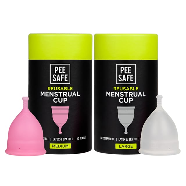 Pee Safe Menstrual Cup Medium + Large | Odour & Rash Free | Leakage Proof | Infection Free | Made With Medical Grade Silicone | Reusable Cups