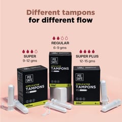 Pee Safe Applicator Tampons For Regular Flow 8 Pieces | Easy to use | Leak Proof | Ultra Soft & Comfortable | Highly Absorbent | BPA Free | FDA Approved