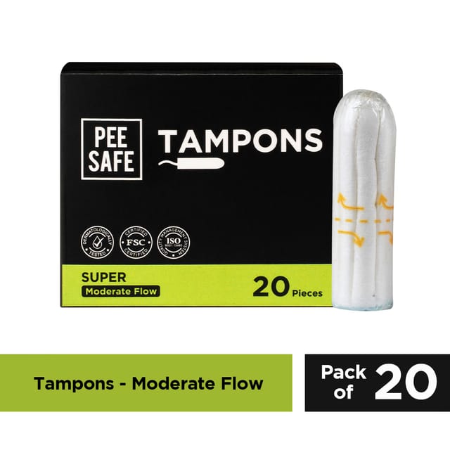 Pee Safe Viscose Tampons For Periods | Super Flow | Highly Absorbent | Ultra Soft | Rash Free | Stain Free Experience | Fragrance Free | FDA Approved | Pack Of 20