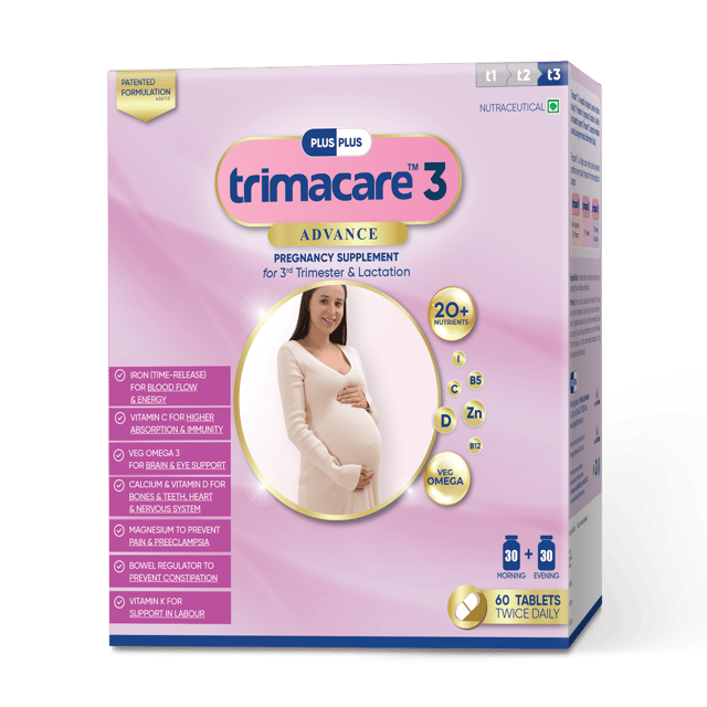 TRIMACARE™ 3 Advance Prenatal Multivitamin for Pregnancy | Folic Acid | Vitamin C | Vitamin D | Vitamin k | Calcium, Iron, Magnesium | Omega 3 Fatty Acid | Third Trimester