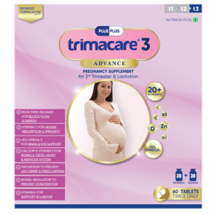 TRIMACARE™ 3 Advance Prenatal Multivitamin for Pregnancy | Folic Acid | Vitamin C | Vitamin D | Vitamin k | Calcium, Iron, Magnesium | Omega 3 Fatty Acid | Third Trimester