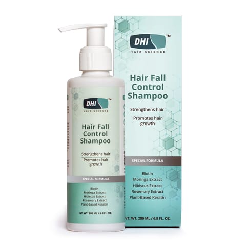 DHI Hair Fall Control Shampoo | Strengthens Hair, Promotes Hair Growth | Paraben & Sulphate Free Shampoo for  Men and Women with | Biotin, Plant-Based Keratin, Moringa, Hibiscus and Rosemary Extract | For All Hair Types |200 ml