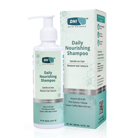 DHI Daily Nourishing Shampoo with Vitamin B3 & B5, PCA Glyceryl Oleate & Green Coffee Bean Extract | Improves Hair Texture, Protects | Dermatologically Tested | For All Hair Types | Paraben & Sulphate Free Shampoo for Men & Women | 200 ml